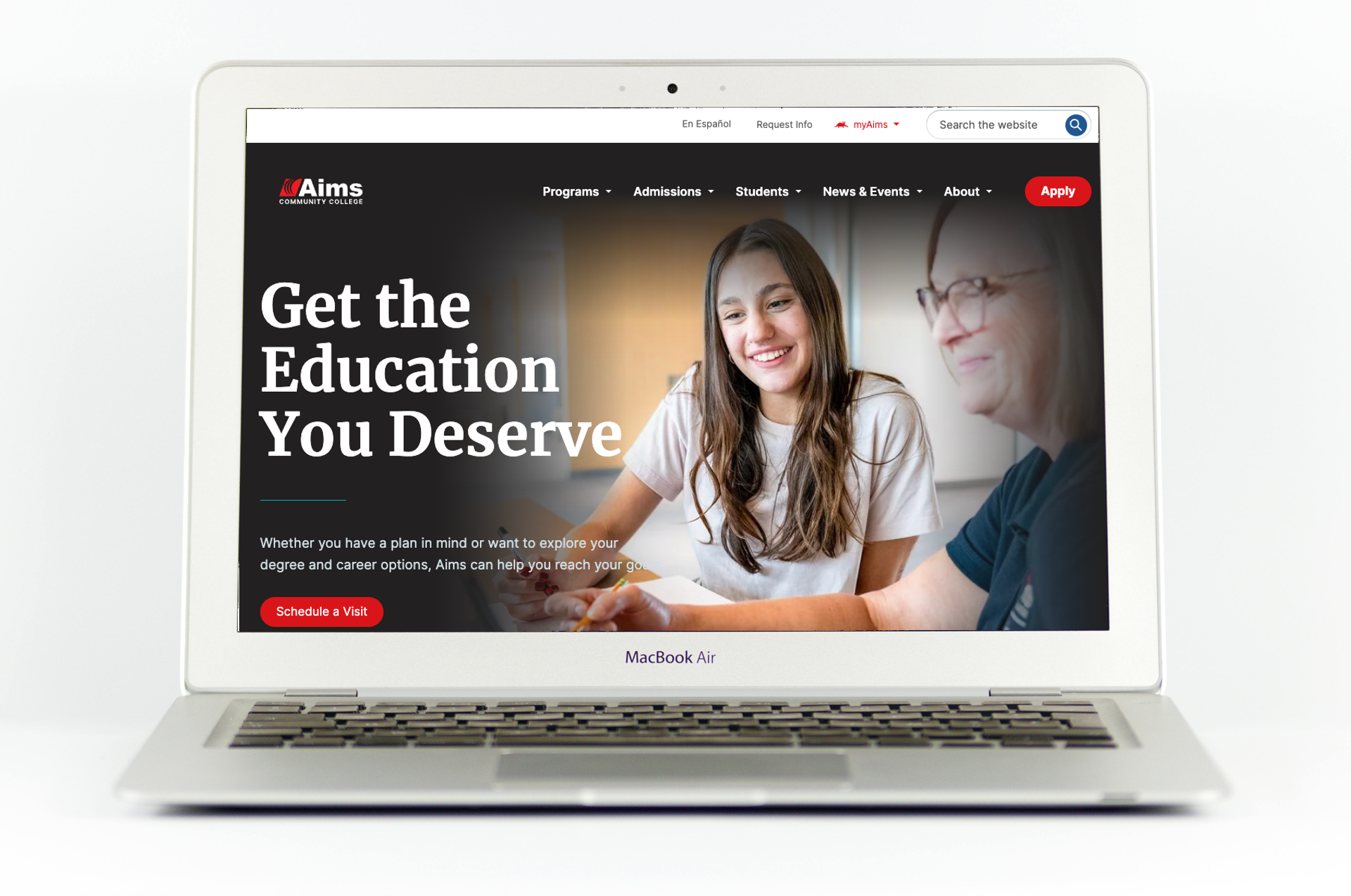 Aims Community College homepage photo